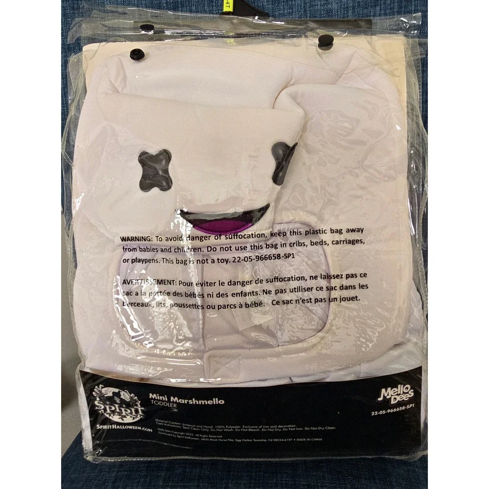 Spirit Halloween Mello Dees Mini Marshmello Toddler Costume White 3T-4T Jumpsuit